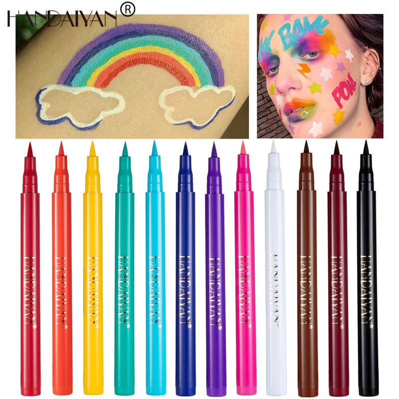 HANDAIYAN 12pcs Rainbow DIY Painted Liquid Eyeliner does not stain matte eyeliner easily Lipliner Makeup