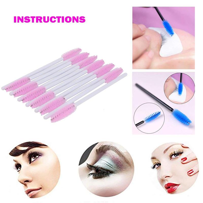 200 count Disposable Eyelash Brushes Mascara Wands Eye Lash Eyebrow Applicator  Makeup Brush Tool Kits (White-Pink)