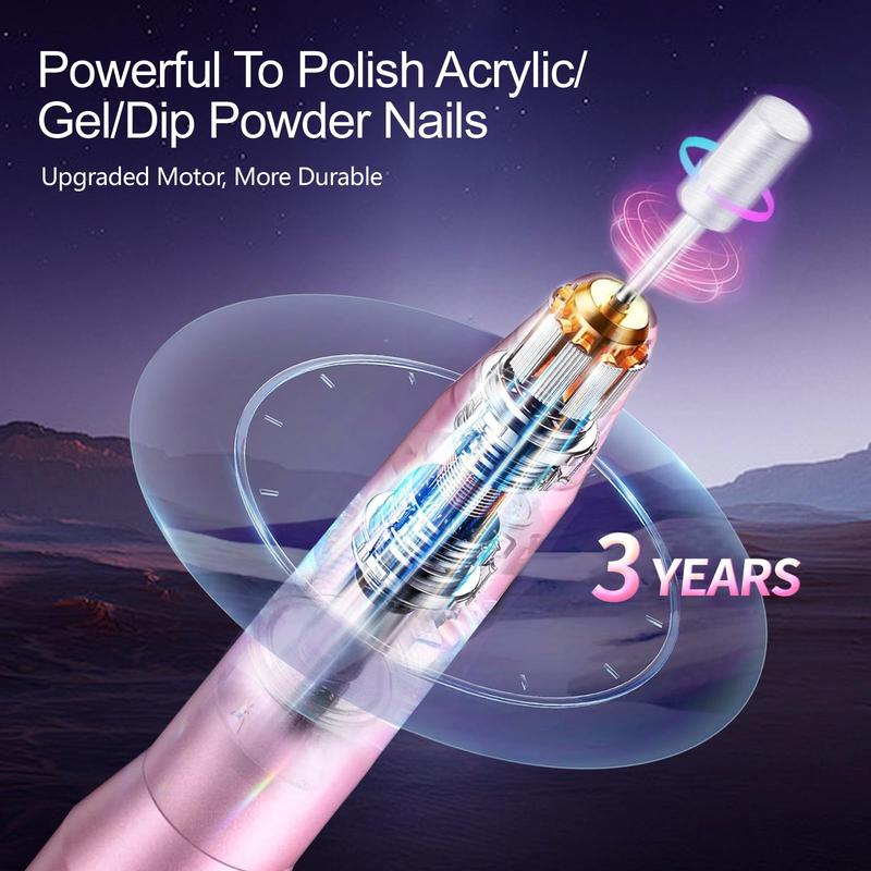 Electric Nail Drill, Professional Acrylic Nail Drill Machine for Gel, Acrylic Nails, Portable USB Electric Nail File Efile Set with Iridescent Nail Drill Bits, Manicure Pedicure Nail Tools