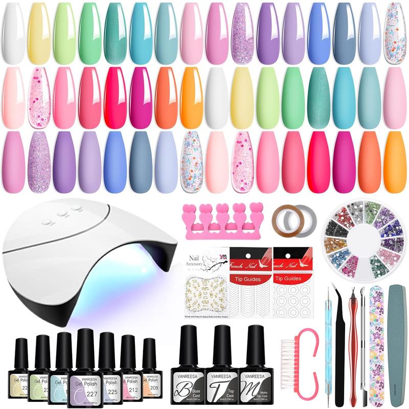 42pcs Gel Nail Polish Set with U V Light 24 Popular Colors Gel Nail Polish Set Green Blue Purple Pink Orange Full Gel Nail Set with Manicure Tools Women Fashionable and Beautiful Christmas Gift