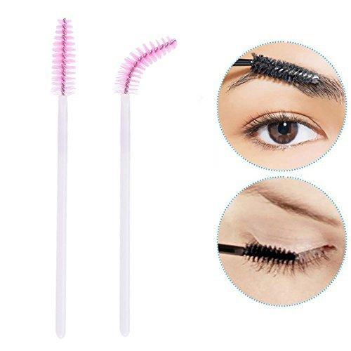 200 count Disposable Eyelash Brushes Mascara Wands Eye Lash Eyebrow Applicator  Makeup Brush Tool Kits (White-Pink)