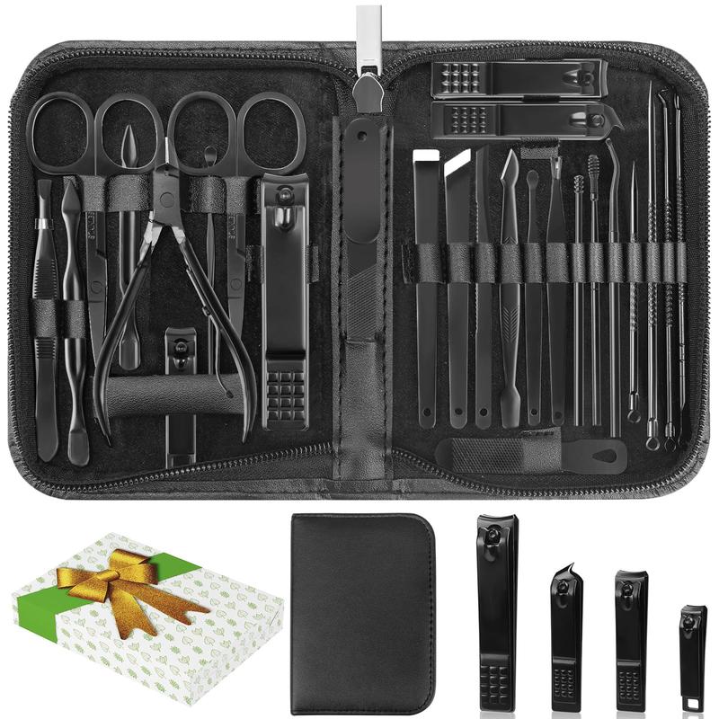 Manicure Set, Professional Nail Clippers Pedicure Kit 26 Pieces Nail Care Tools for Travel & Grooming (Black)