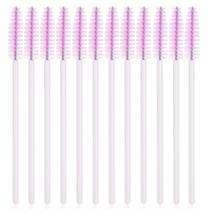 200 count Disposable Eyelash Brushes Mascara Wands Eye Lash Eyebrow Applicator  Makeup Brush Tool Kits (White-Pink)