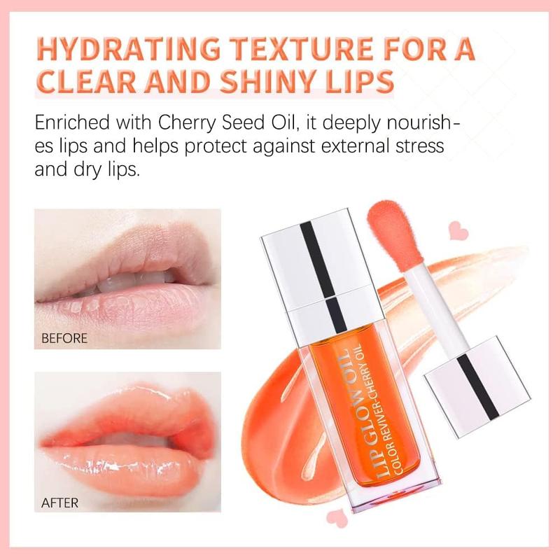 Plumping Lip Oil, Hydrating Gloss Tinted Lip Balm Transparent Lip Care, Big Brush Head Glitter Shine, Long Lasting Nourishing Non-sticky Fresh Texture(ALOE)