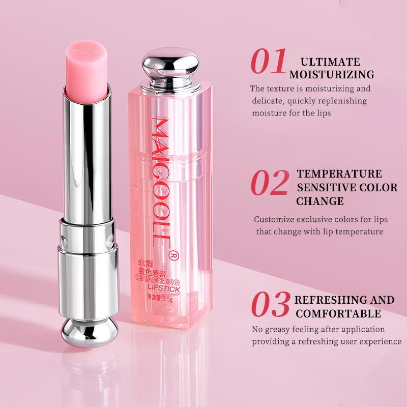 Long Lasting Color Changing Lipstick, 2 Counts set Moisturizing Lipstick, Hydrating Lip Balm, Glossy Lip Stick for Girls & Women