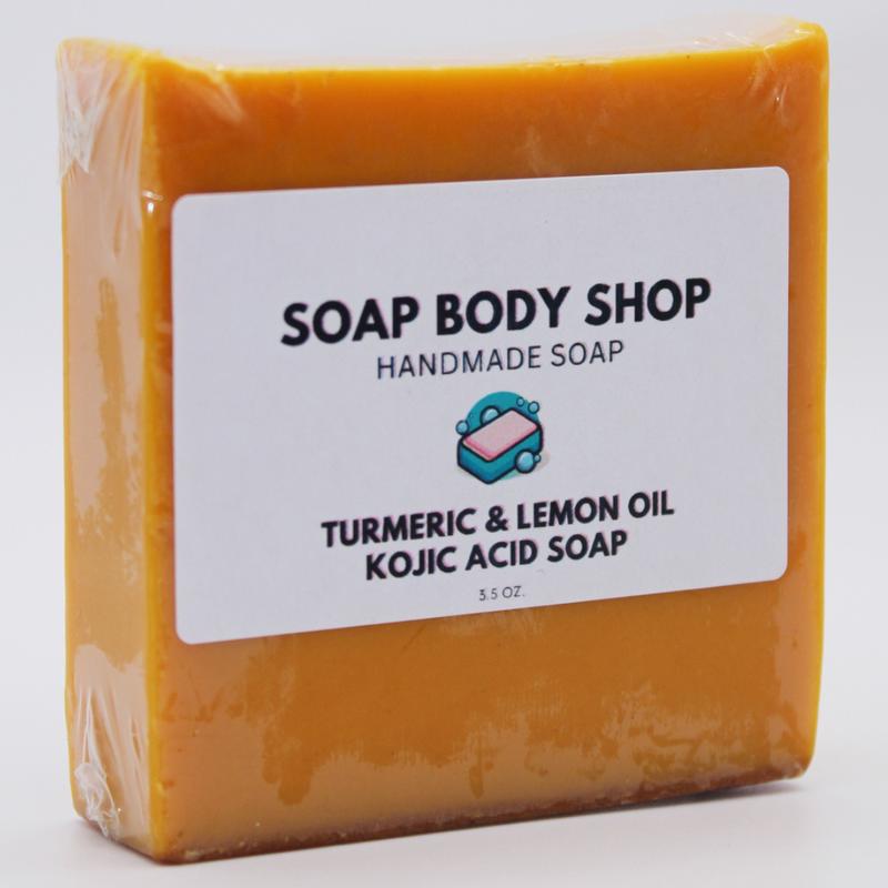 Turmeric Lemon Oil & Kojic Soap, Even Out Skin Tone, Handmade, Body Care, Coconut, Daily Use, Skin Care Routine, Radiance, Turmeric Soap, Exfoliate