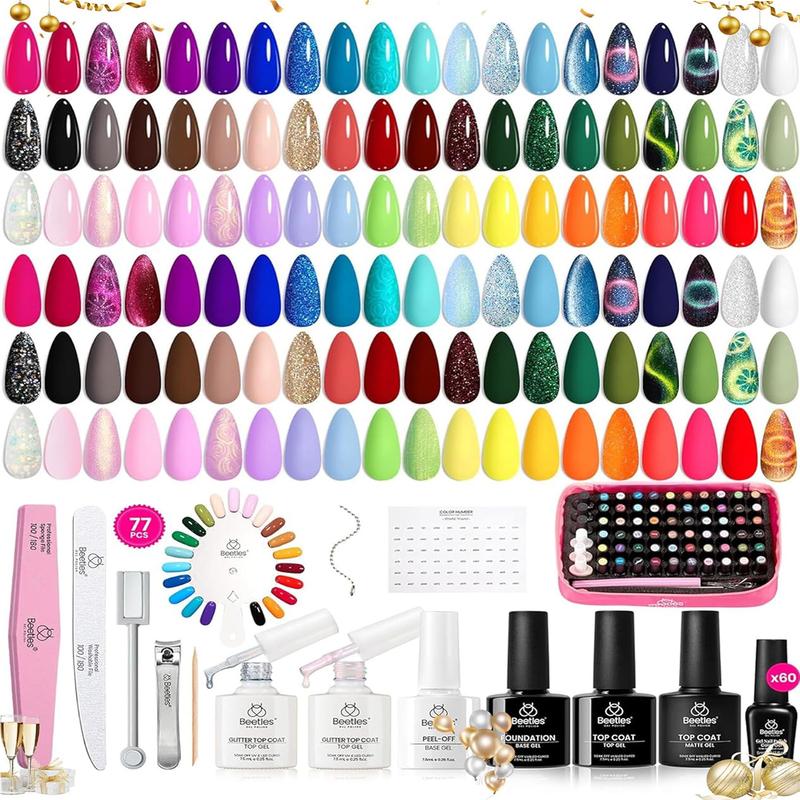 Beetles Gel Nail Polish Set-60 Colors Gel Polish Kit Base Coat Glossy & Matte Top Coat Soak off UV Nail Art Tools Red Nude White Gifts for Women