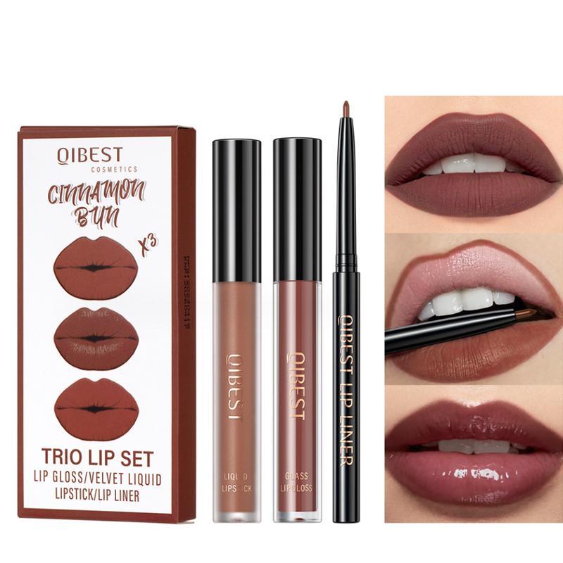 3 in 1 Matte Lip Gloss & Lip Liner Set, 3pcs box Long Lasting Easy Coloring Lip Sticks, Moisturizing Lip Kit for All Occasions Lip Makeup Girls Women