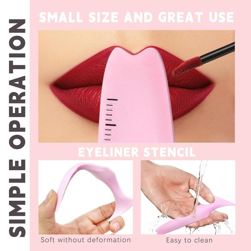 2Pcs Eyeliner Stencils 5 in 1 Silicone Winged Tip Eyebrow Eyelash Contour and Lip Line Aid Mascara Shield Applicator Guard Pads