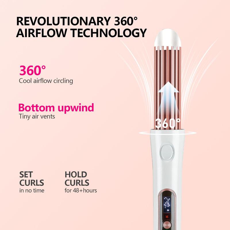 360° Airflow Circling Curling Tongs, 3D Floating Plate Curling Iron with 5 Temperatures, Professional Hair Styling Tool for Home & Travel